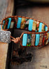 Boho Bracelet, Leather Wrap Bracelet, Blue Brown Tube Ethic
